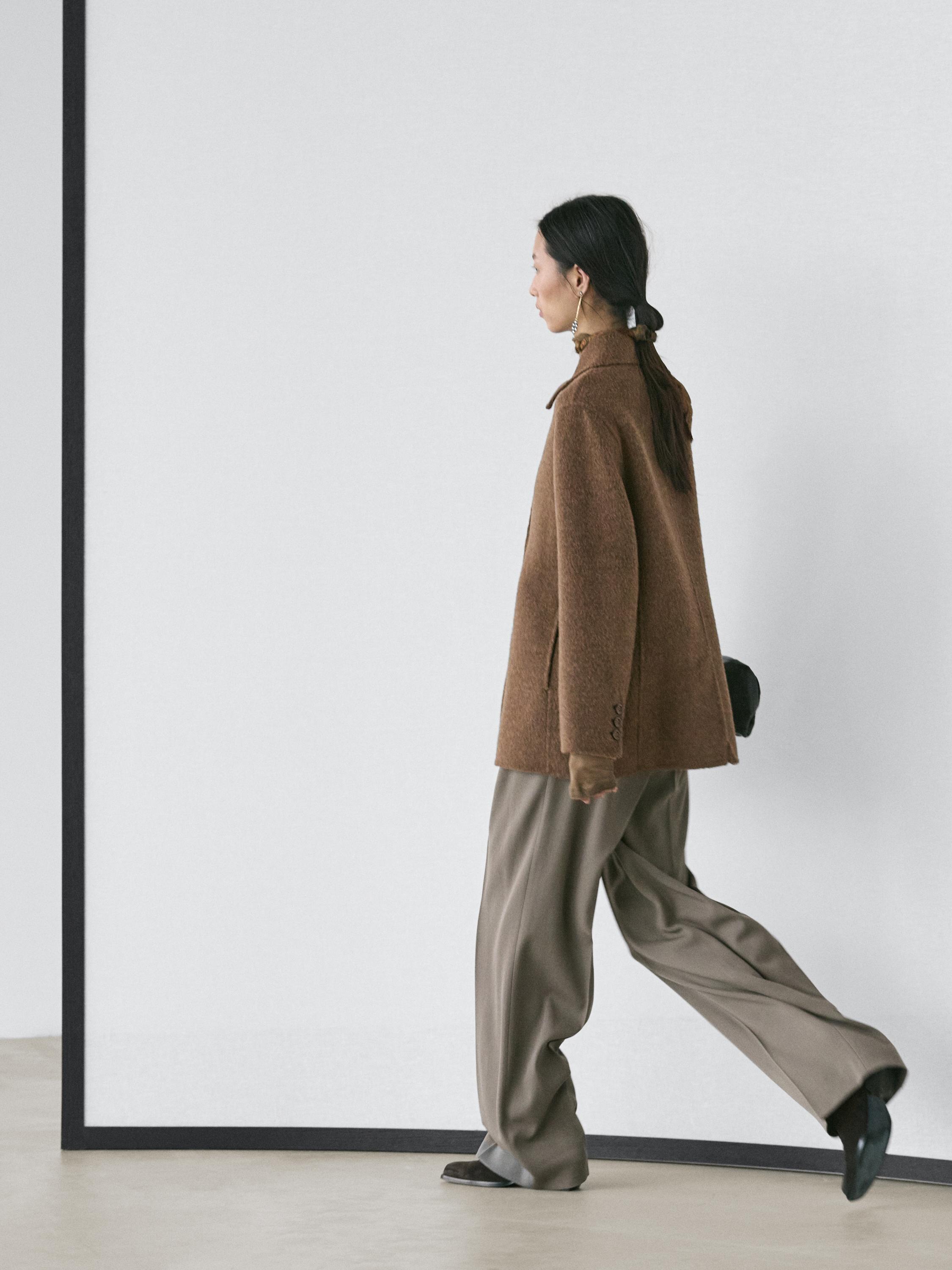 Double-breasted wool blend coat